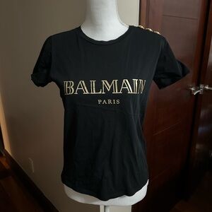 Balmain Black T-Shirt with Gold Accents